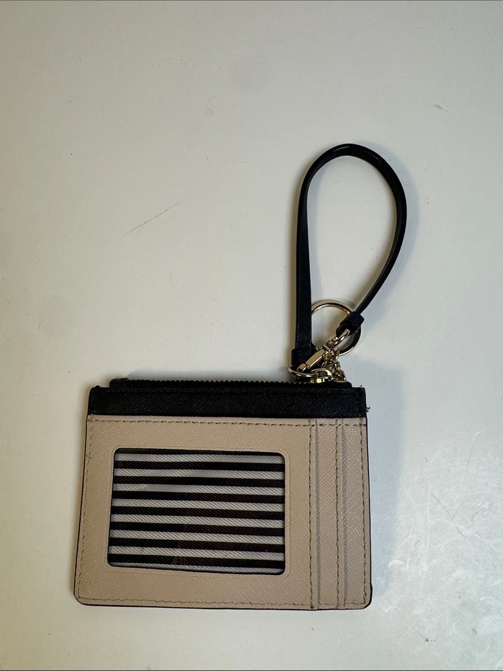 Kate Spade Cameron Street Lalena Tusk/Black Mini Wallet Card Case With Coin Zip